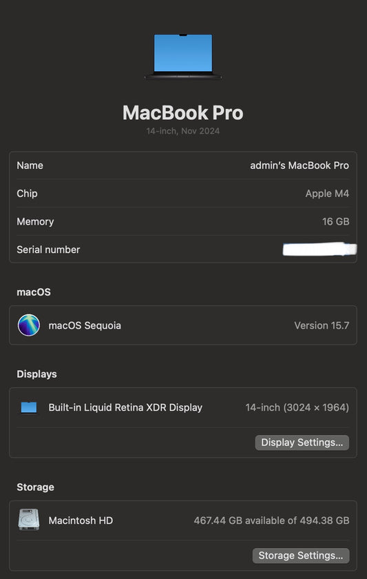 14" MacBook Pro M4 Chip 16GB 512GB