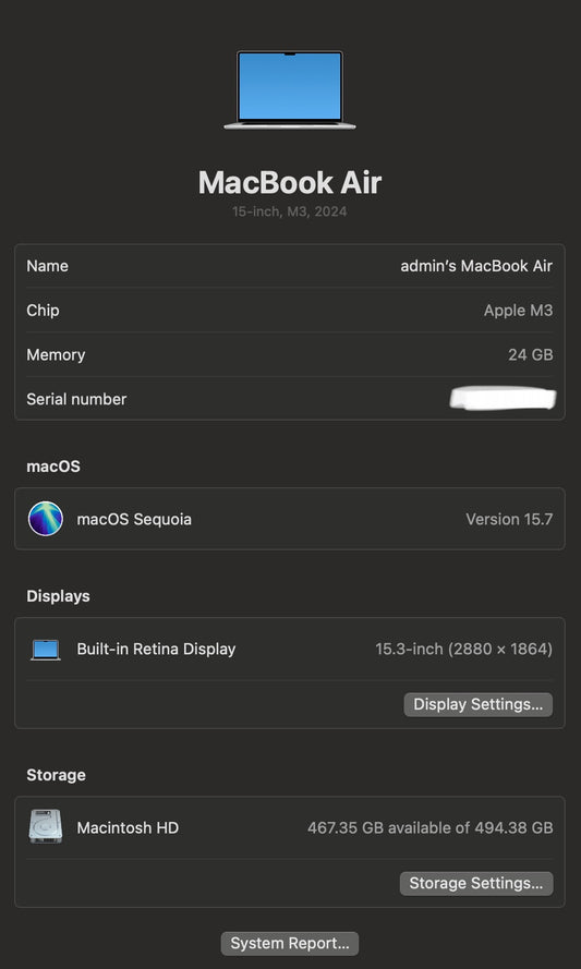 15" MacBook Air M3 Chip 24GB 512GB